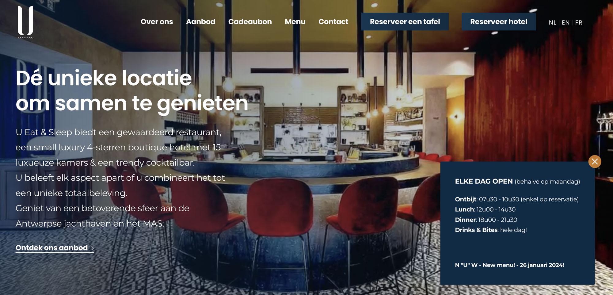 Website laten maken voor horecazaak u-eatsleep.be in Antwerpen